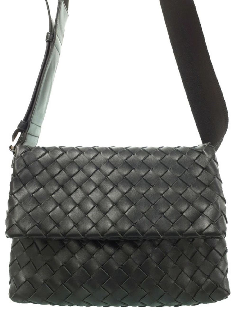 Bottega Veneta Giorno Intrecciato Leather Shoulder Bag woven Black